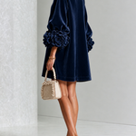 Navy Velvet Floral Button-down Mini Dress With Striking Floral Cuffs