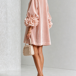 Pink Velvet Floral Button-down Mini Dress With Striking Floral Cuffs