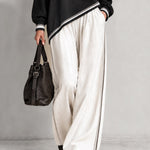 Black Asymmetric Contrast Trim Top & White Wide-Leg Pants Set