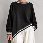 Black Asymmetric Contrast Trim Top & White Wide-Leg Pants Set