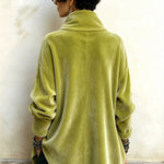 Velvet Asymmetric Button Turtleneck Top