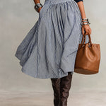 Navy Oversized Sweatshirt And Blue White Striped A-line Skirt Set