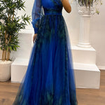One Shoulder Mesh Abstract Gradient Print Maxi Dress