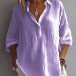 Casual Loose Long Sleeve Linen V-Neck Shirt