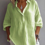 Casual Loose Long Sleeve Linen V-Neck Shirt