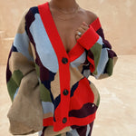 Abstract Geometric Pattern Knitted Jacket