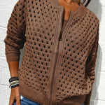 Openwork Knit Zip-up Casual Jacket