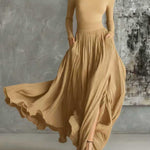 Fashion All Black Skinny Turtleneck T-shirt Pleated Skirt Set
