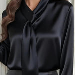 Solid Color Long-sleeved Bow Tie Casual Shirt