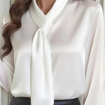 Solid Color Long-sleeved Bow Tie Casual Shirt