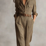 Brown Sophisticated Tweed Texture Plaid Utility Jumpsuit