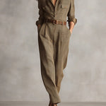 Brown Sophisticated Tweed Texture Plaid Utility Jumpsuit