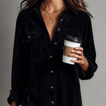 Loose Corduroy Double Chest Pocket Single Breasted Midi Dress