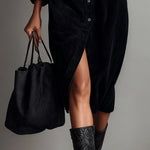 Loose Corduroy Double Chest Pocket Single Breasted Midi Dress