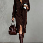 Loose Corduroy Double Chest Pocket Single Breasted Midi Dress