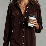 Loose Corduroy Double Chest Pocket Single Breasted Midi Dress