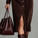 Loose Corduroy Double Chest Pocket Single Breasted Midi Dress