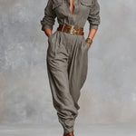 Cotton And Linen Blended Long Sleeve Shirt Jumpsuit
