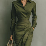 Army Green Cotton Blended Maxi Dress
