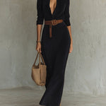 Suede Single-breasted Lapel Maxi Dress
