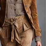 Brown Suede Single-Breasted Lapel Cropped Jacket