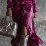 Purple Button-Down Velvet Long Blazer Maxi Dress