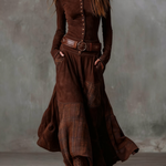 HELENA IVY | WINTER NIGHT NAVY SUEDE MAXI DRESS WITH BELT