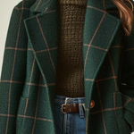 Vintage Green Plaid Lapel Mid-Length Jacket Coat