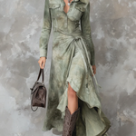 Vintage Sage Green Tie-Dye Pocket Slim Maxi Dress