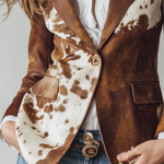 Retro Brown Cow Print Suit Jacket