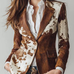 Retro Brown Cow Print Suit Jacket