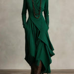 Purple High-neck Asymmetrical Pleated Maxi Dress（Necklace not included）