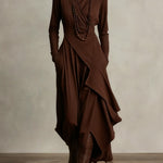 Purple High-neck Asymmetrical Pleated Maxi Dress（Necklace not included）