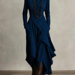 Purple High-neck Asymmetrical Pleated Maxi Dress（Necklace not included）