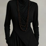 Purple High-neck Asymmetrical Pleated Maxi Dress（Necklace not included）