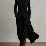 Purple High-neck Asymmetrical Pleated Maxi Dress（Necklace not included）