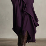 Purple High-neck Asymmetrical Pleated Maxi Dress（Necklace not included）