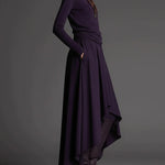 Purple Turtleneck Top and Asymmetrical Skirt Two-piece Set
