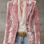 Retro Pink Velvet Gold Button Blazer