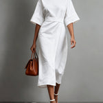 Linen Boat Neck Tie Loose Dress