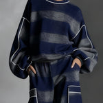 Blue and Gray Plaid Color-blocked Sweatshirt and Casual Pants Two-piece set