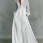 Minimalist Patchwork Single-breasted Stand-up Collar Long-sleeved Dress
