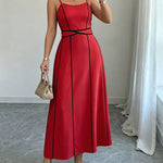 Elegant Cinched Waist Contrast Binding Cami Dress