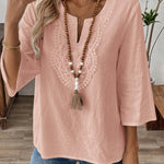 Bohemian Lace Patchwork Cotton Blend 3/4 Sleeve Top