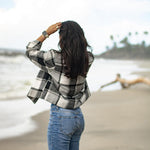 Zeagoo Flannels for Women Cropped Shacket Jacket