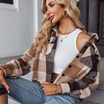 Zeagoo Flannels for Women Cropped Shacket Jacket