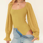 Puff Long Sleeve Bodysuit Leotard Sheer Top - Zeagoo (Us Only)