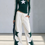 Navy Star Print Long Sleeve Top & Wide-Leg Pants Set