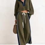 Olive Green Knit Two-Piece Set with Wide-Leg Pants