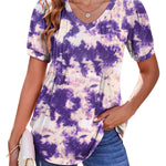 Zeagoo Puff Short Sleeve Boho V Neck Floral Blouse